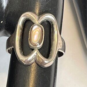 Mexico Abalone Sterling Silver Women's Signed Ring Shell Inlay Size 6.5 Vintage